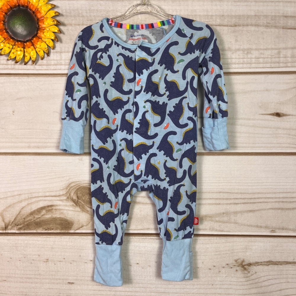 Magnetic Me Blue Dinosaur Modal Magnetic Footie Pajama 0-3M